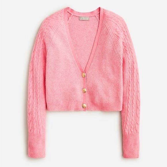 J crew heather sorbet Supersoft cropped cable-knit sweater-tank set - Picture 3 of 5